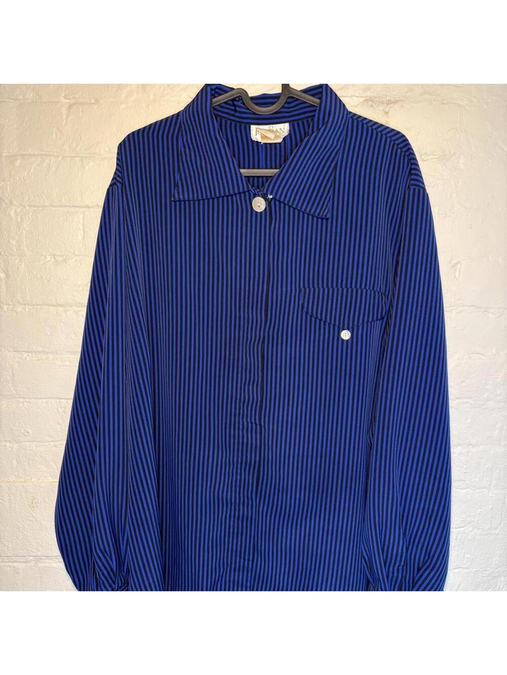 Jordan Woman Striped Blouse Size 20 Blue Black Long Sleeve Collared Plus Size